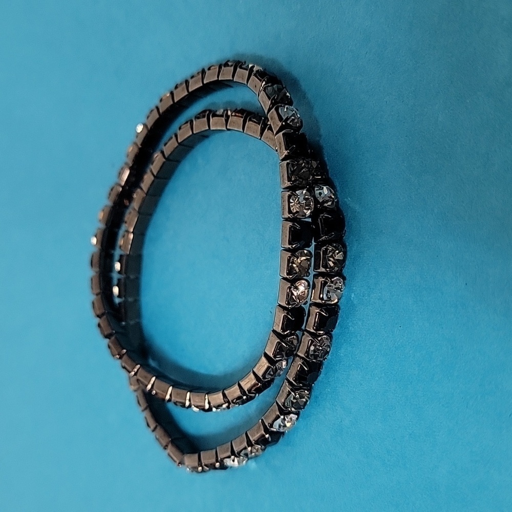 2 Silvery Black Gemstone Y2K Elastic Stretch Bracelets